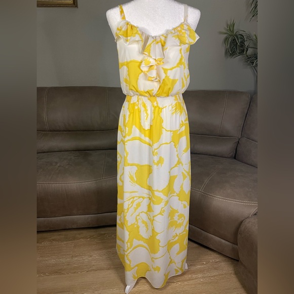 Ann Taylor LOFT Yellow White Floral Ruffle Top Maxi Dress Sz 8 - Picture 14 of 16